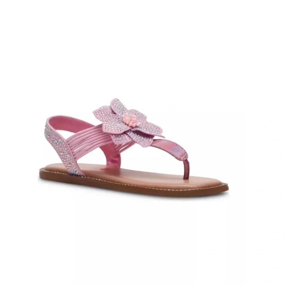 Steve Madden Girls Jmacee Flower Sandals in pink with rhinestone accents size 2
